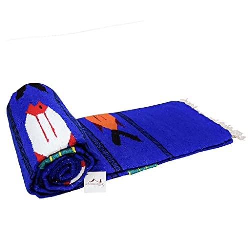 Thick Mexican Yoga Blanket - Serape Fish Design - Handmade (Blue) - color: Blue