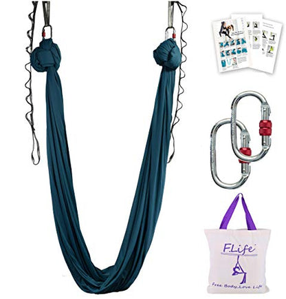 F.Life Aerial Silk Yoga Hammock & Swing for yoga Inversion,Strength training,starter hardware kit - color: blackish green