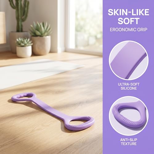 Cur8trend Figure 8 Resistance Bands with Handles for Arms Back Shoulders, 20LB Silicone Exercise Bands for Full Body Workout Yoga Stretching Posture Correction Women Men (Gray)