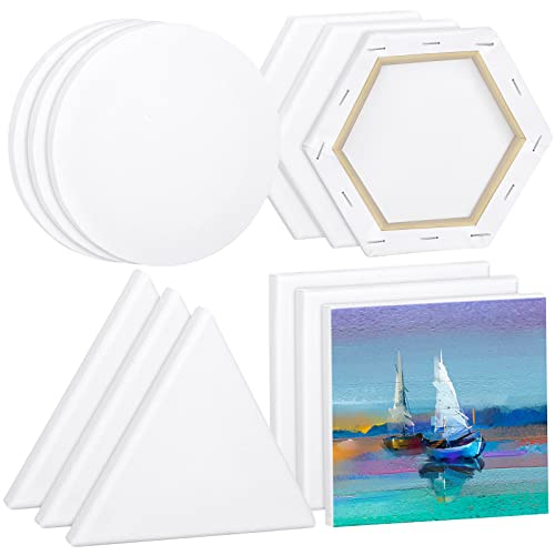 Aodaer 12 Pieces Stretched Canvas for Painting 6 Inch Blank Canvas Panels Triangle Square Hexagon Round Shape Canvases Boards Art Supplies for Acrylic Pouring Oil Painting - size: 6 Inch