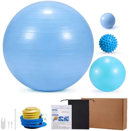 4Pcs Yoga Ball Set includes Large and 9in Pilates Balls, Massage & Spiky Ball for Fitness ,Anti-Burst Exercise Ball with Pumb for Pregnancy,Physical Therapy,Office Chair, Home Workout,3Sizes,3Colors - color: Blue, size: M(19-22inch/48-55cm)