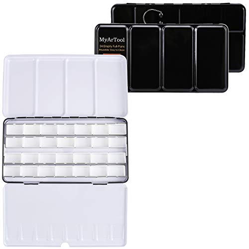 MYARTOOL Metal Palette Case - Fold-Out Paint Tins Hold 24 Pans, Travel Palette for Watercolor & Acrylic Painting - color: Black, size: 24 PCS Empty Full Pans
