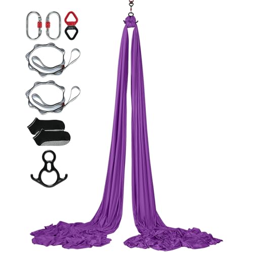 Happybuy Aerial Silk & Yoga Swing, 8.7 Yards, Aerial Yoga Hammock Kit, 100gsm Nylon Fabric, Full Rigging Hardware, Purple, Antigravity Flying for All Levels