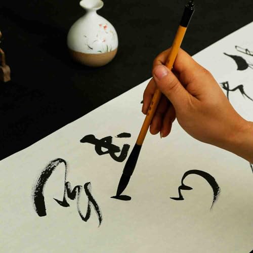 KYMY Chinese/Japanese Calligraphy Xuan Paper 100PCS, Sumi/Rice Paper for Writing Painting Drawing Practice, Chinese Brush Ink Paper Shu (Ripe) (34 x 138 cm / 13.38 x 54.33 inch) - size: Shu (Ripe) Xuan 34 x 138 cm (13.38 x 54.33 inch)