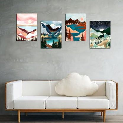 Muzagroo Art Diamond Painting Kits for Adults, DIY 5D Diamond Art Kits for Beginners, Abstract Landscape Arts and Crafts for Living Room, 4 PCS Kids Room Wall Art - color: 07-Landscape