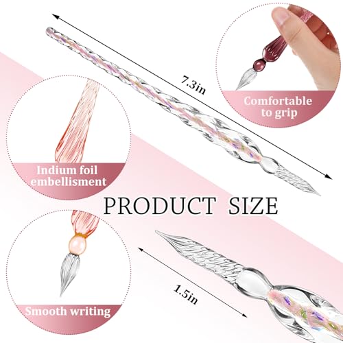 Zonon 14 Pcs Glass Dip Pen Ink Set for Art Supplies,Purple Pink Color Style | 6 Crystal Dip Pen with 6 Colorful Ink 2 Holder, Crystal Signature Calligraphy Pen, Art Writing Supplies, Artists Teacher Gift - color: Purple Pink Color System