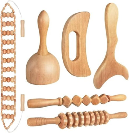10-in-1 Wood Therapy Massage Tools Gua Sha Wooden Massager for Body Shaping Massage Tool Set Wood Therapy Tools for Relieving Muscle Pain Body Lymphatic Drainage Massager Anti-Cellulite