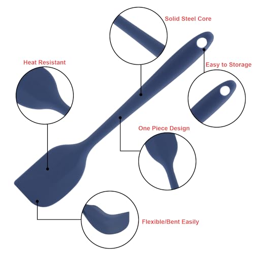 Silicone Spatulas Set, Rubber Spoon Spatula Heat Resistant Spoonula One Piece Design Seamless Spatula Non-Stick Scrapers Baking Mixing Tool (Dark Blue) - color: Dark Blue