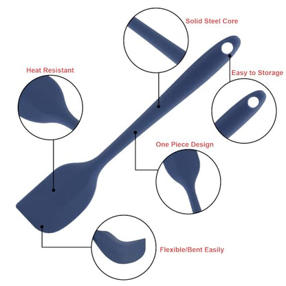 Silicone Spatulas Set, Rubber Spoon Spatula Heat Resistant Spoonula One Piece Design Seamless Spatula Non-Stick Scrapers Baking Mixing Tool (Dark Blue) - color: Dark Blue