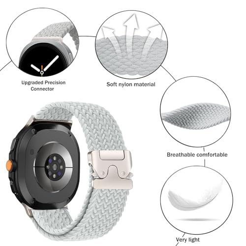 Nylon Braided band Compatible with Samsung Galaxy Watch 8 40mm 44mm, Elastic Band for Galaxy Watch 8 Classic 46mm - color: White Pearl