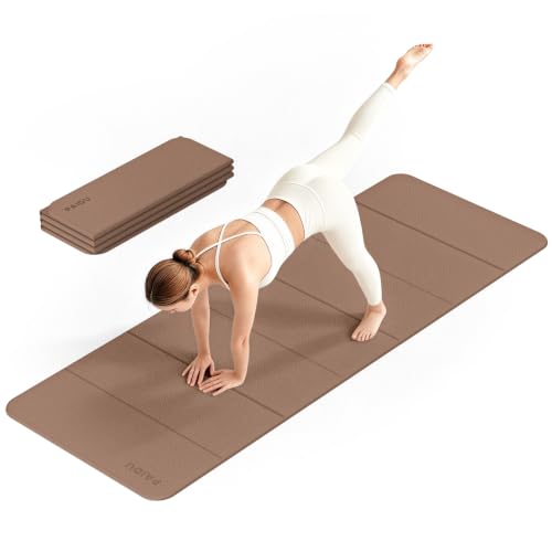 PAIDU Foldable Yoga Mat 10mm Thick, 75"x26" Non-Slip Fitness Exercise Mat - color: Brown