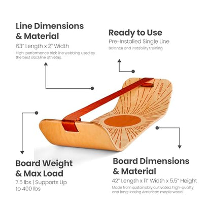 GIBBON SlackBoard, Balance Board Kids & Adults, Slackline Balance Trainer - color: Sunbeam - 1 Line