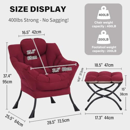 Tiita Lazy Chair with Ottoman, Comfy Reading Accent Chair, Burgundy - color: Burgundy