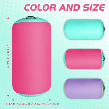 Gymnastics Air Roller Barrel 47 * 35inch PinkGreen with Pump - color: Pink, size: 47*35 Inch/120*90cm