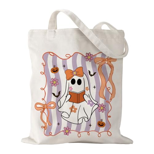 Canvas Bag for Women Grocery Shopping Travel Gym Weekender Vacation Womens Work Tote Bag Gifts - color: Bow Ghost Book