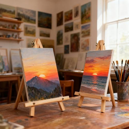 6 Pack 9 Inch Wood Easels, Tabletop Painting Easel Stand for Canvas, Photo & Sign Display - Portable Tripod Art & Craft Easels for Kids and Adults