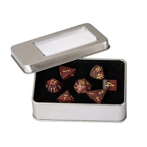 Wood DND Dice Set Orange Striped Wood Dice Set for D&D Tabletop Game - color: Red Orange Grey Striped