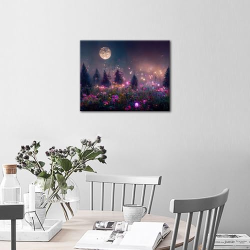 TUMOVO Painting by Numbers Kit for Adults Moonlight Wilderness Scenery | moonlight wilderness art on 16x20 inch unframed canvas with acrylic paints and 3 brushes, relaxing DIY craft and wall decor. - color: Landscape