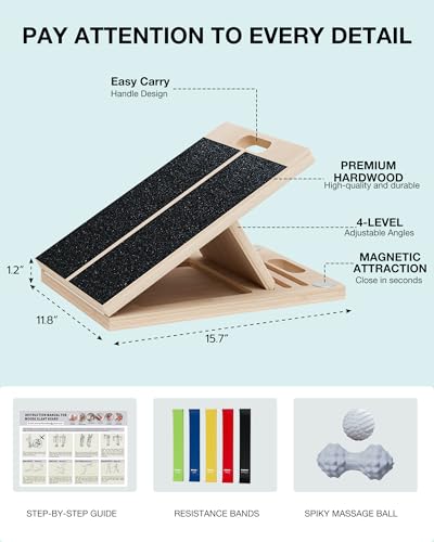 Slant Board for Calf-Stretching - Adjustable Wooden Incline Wedge for Squats and Balance, Portable Calf Stretcher for Ankle, Knee and Achilles Heel Support, Stretch & Rehab Kit - size: SLANT-STRETCH-KIT