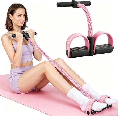 Handle Pedal Resistance Band, 8-Tube Multifunctional Pedal Resistance Band, Durable Natural Rubber Fitness Band, Suitable for Abdomen, Waist, arms, Legs, core/Abdominal Workouts - color: Black and pink