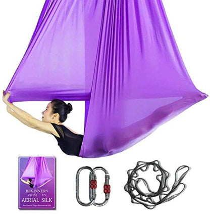 Aerial Yoga Hammock L:5M W:2.8M 5.5 Yards Aerial Pilates Silk Yoga Swing Set with 2000 Ibs Load Include Daisy Chain, Pose Guide - color: Deep Purple