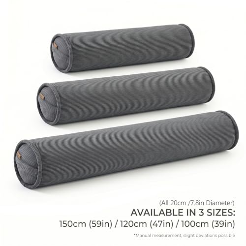 Corduroy Long Body Pillow for Adults, Cozy Cylinder Bolster Pillow for Side Sleepers, Soft Support Hugging Pillow for Bed, Sofa, Sleeping & Lounging, 47 x 7.87 Inches, Dark Grey - color: Dark Grey, size: 47"x7.87"