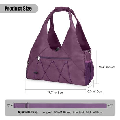 Forestfish Gym Bag For Women With Yoga Mat Holder, Purple | Shoe Compartment, Wet Dry Storage Pocket, Removable Shoulder Strap, Lightweight & Water Resistant - color: Purple