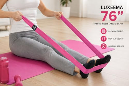 Premium 76" Extra Long Resistance Band for Working Out, 3" Wide Non-Slip Fabric Exercise Band for Stretching, Yoga, Strength Training & Physical Therapy (Pink)
