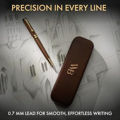 Wordsworth & Black Bamboo Mechanical Pencil, 0.7mm Graphite Lead Gold Finish | Wooden Presentation Gift Box, Instructions Booklet, Brown Wood, Writing, Drafting & Sketching for Architects & Engineers - color: Brown Wood
