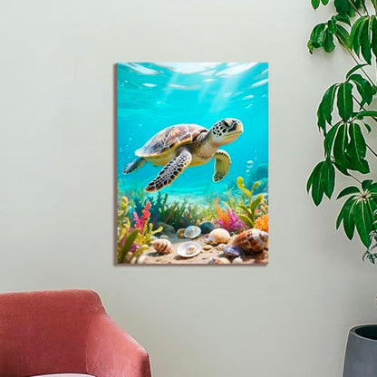 Muzagroo Paint by Numbers Oil Painting Kits for Adults DIY Sea Turtle Oil Painting for Beginners Hand Crafts Kits with Brushes and Acrylic Paints 16x20 inches (Sea Turtle) - color: Sea Turtle