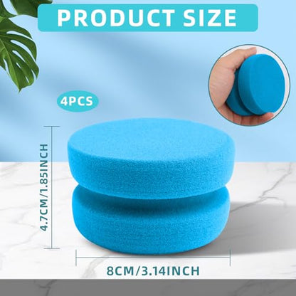 4PCS Double-Side Round Paint Sponge Applicators - 3.1 Inch Blue Round Detail Sponges Painting Sponges for Acrylic Oil Watercolor Art & Car Waxing Kitchen Cleaning