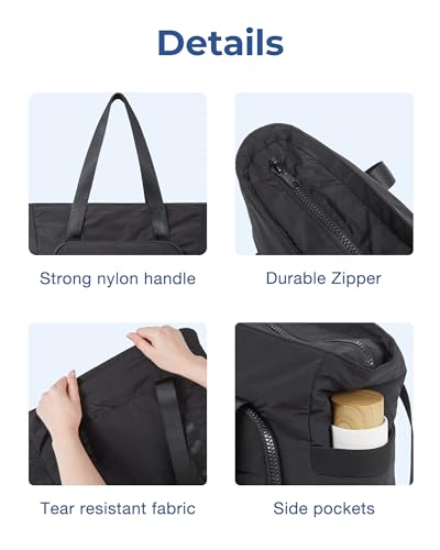 BAGSMART Tote Bag for Women, Lightweight Tote Bag with Yoga Mat Strap - color: 블랙.