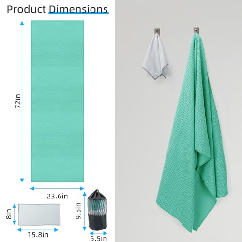 YESLIFE Non-Slip Yoga Towel, 72"x24", Green | Microfiber yoga mat towel, grip dots, sweat absorbent, hot yoga Pilates workout, includes sweat towel, Green - color: Light Green