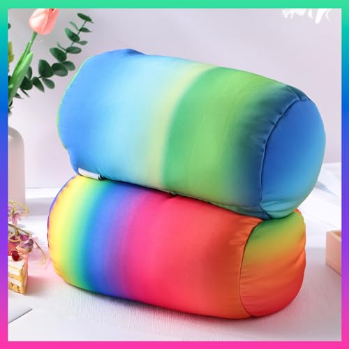 Barydat 2 Pcs Microbead Pillow Microbead Pillows Neck 11.4 x 6.3 in Body Support Microbead Bolster Cylindrical Pillow Colorful Rainbow Neck Pillow for Sleeping Travel Head Back Cervical Cushion