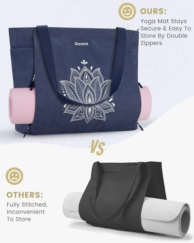 Gonex Yoga Mat Bag with Zipper Mat Carrier Canvas Gym Tote | Durable Canvas, Zipper Closures Prevent Slipping, Quick Access, Bottle Holder, Fits Yoga Blocks, Gym & Travel Use - color: Blue, size: X-Large(19.5×7×17inch)