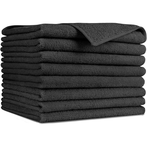 AIDEA Black Microfiber Cleaning Cloth-8PK, Cleaning Rags 12"x 16" Reusable - color: Black, size: 12in.x16in.
