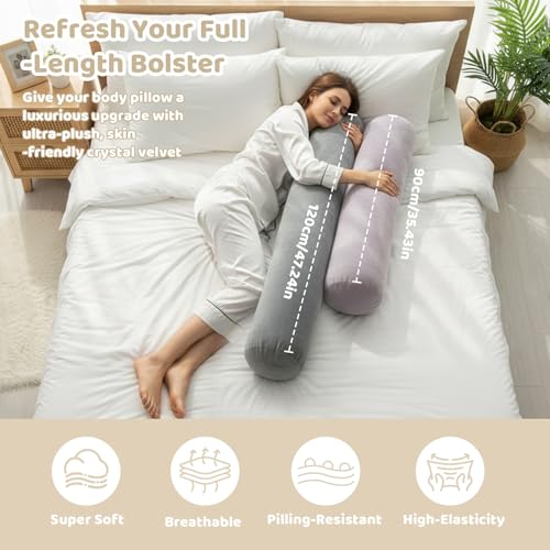 IFOYO Velvet Round Body Pillow Cover with Zipper, 35" x 8" Ultra-Soft Bolster Pillow Cover Machine Washable Long Round Pillow Case for Sleeping & Bedroom, Living Room, Case Only, Gray - color: Gray, size: 35"