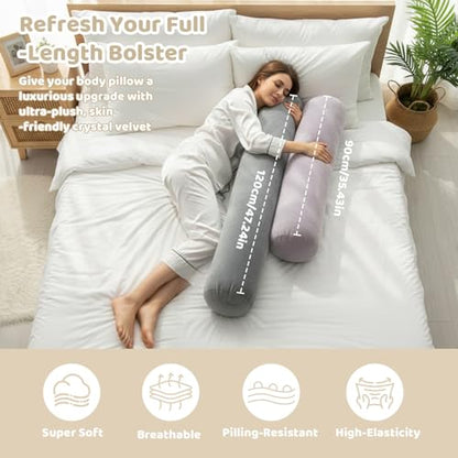IFOYO Velvet Round Body Pillow Cover with Zipper, 35" x 8" Ultra-Soft Bolster Pillow Cover Machine Washable Long Round Pillow Case for Sleeping & Bedroom, Living Room, Case Only, Gray - color: Gray, size: 35"