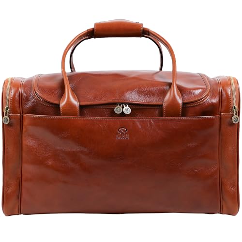 Time Resistance Leather Duffel Bag - Large Weekend Gym Travel Bag (Cognac Brown) - color: Cognac