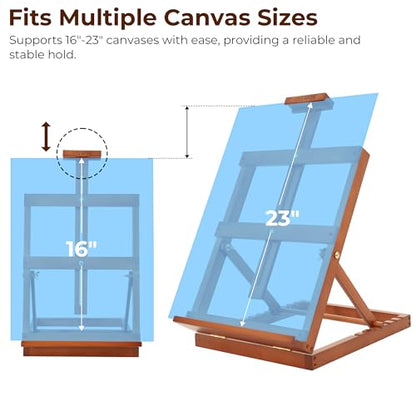 VISWIN Heavy-Duty Table Top Easel for Painting, Adjustable Beech Wood Tabletop Easel, Hold Canvas up to 23”, Portable Art Desktop Easel Stand for Adults, Artists, Beginners – Walnut - color: Walnut