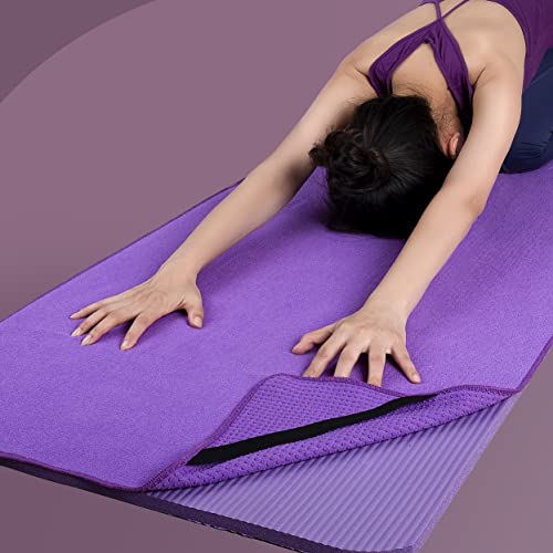 POLYTE Microfiber Non Slip Yoga Mat Towel, Secure Elastic Straps, 24x72 in - color: Purple