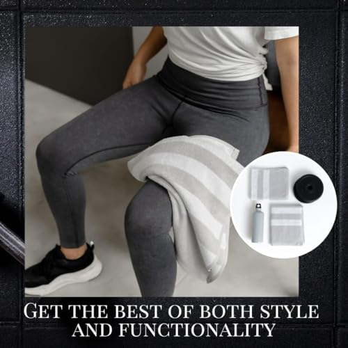 Luzia Striped Workout Towel for Sweat (Pack of 2) - Premium Quality 100% Turkish Cotton - Lightweight and Super Absorbent for Exercise, Sports, Workout, Fitness, Gym, Yoga, Running (Gray) - color: Quiet Gray - White, size: Set of 2
