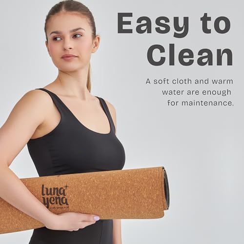 LunaYena Cork Yoga Mat - Eco-Friendly Non-Slip Natural Cork & Non-Toxic Rubber Base for Women & Men, 4mm Thick for Hot Yoga/Pilates/Fitness, 72"x24" Durable Sustainable Design for Home/Studio/Outdoor