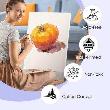 ESRICH Stretched Canvas for Painting 12x16 Inch, 16 Pack Blank Canvas Bulk-5/8 in Profile Primed Cotton White Canvases for Painting for Oil & Acrylic Paint - size: 12X16IN 16 Packs