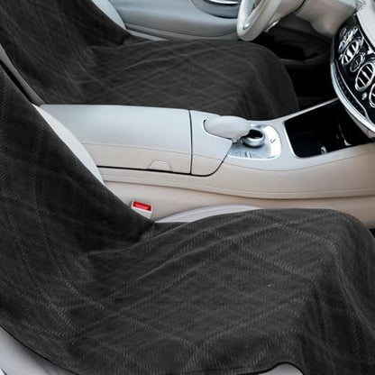 Hahafelt 2 Pack Car Seat Towel Cover with Storage Bag, Black Plaid | 63 x 32 in Car Towel Seat Cover Non Slip Waterproof, Gym Workout Swimming Running, Machine Washable Sweat Absorbent Protector - style: Black Plaid