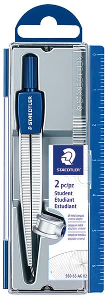 STAEDTLER Advanced Student Compass 2 Piece Set - Metal Compass with Quick-Set Center Wheel, Universal Adapter & Spare Lead, Draws Circles up to 10.25" - style: 2 Piece Set (Plastic Case)