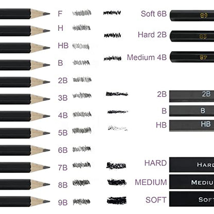 Tavolozza Drawing Art Pencils Set, 34 Pack Professional Drawing and Sketch Pencil Set in Soft-Sided Art Portfolio Storage Bags for Kids, Teens and Adults. - size: 34 Piece Set