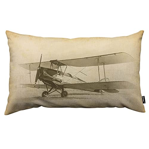TKS MITLAN Old Vintage Airplane Throw Pillow Case Cushion Cover Air Travel with Biplane at Airfield Retro Aviation Aircraft Linen Couch Bed Sofa Car Waist Cushion Cover 12 x 20 inch - color: Old Vintage Airplane, size: 20" x 12" (Pack of 1)