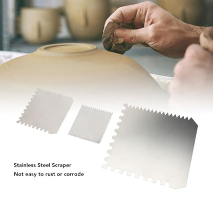 Clay Scrapers, Stainless Steel Scrapers, 3 Pcs Serrated Clay Scrapers, Multipurpose Rib Scraper Tool for Pottery Sculpture Modeling Texturing