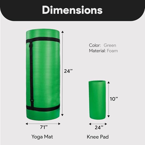 BalanceFrom 71x24 Inches Yoga Mat with Knee Pad and Optional Blocks – Extra 1-Inch Thick Non-Slip Foam with Anti-Tear Surface and Carrying Strap for Home, Studio, or Gym Workouts - color: Green, style: Mat & Knee Pad